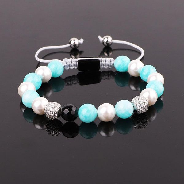 

beaded, strands jaravvi 8mm blue jade white shell crystal ball friendship adjustable macrame beads bracelet for women, Black