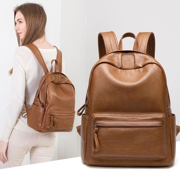 

outdoor bags preppy style feminina backpacks vintage pu leather women backpack fashion school bag for college girl stone shoulder mochila