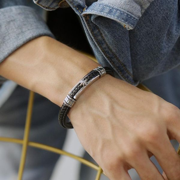 

bangle men handmade woven leather bracelet boy simple fashion gift wrist jewelry black