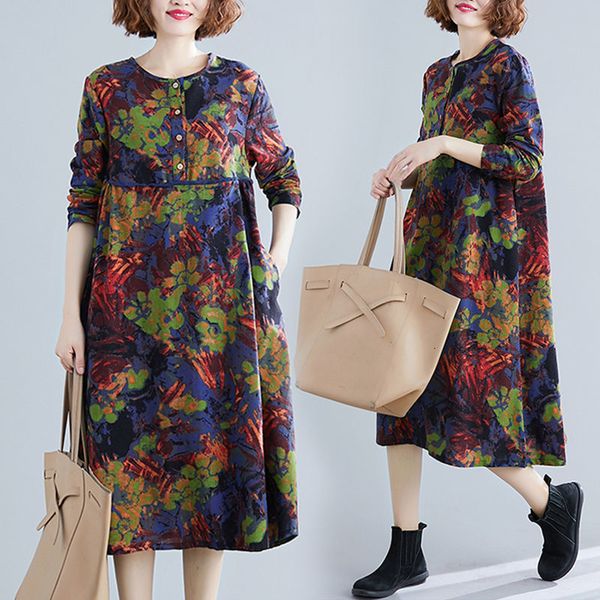 

dress spring summer retro cotton and linen dressed in women's clothing the high-fashion fashion line loose floral from female plus size, Black;gray