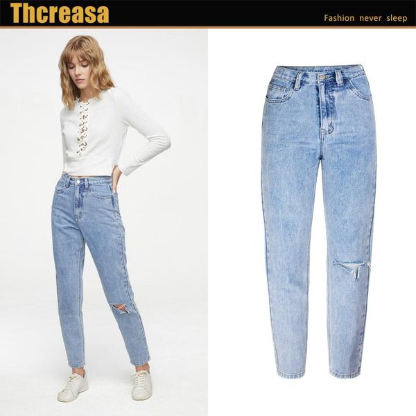 

2021, summer women's denim trousers casual high waist loose jeans, Blue