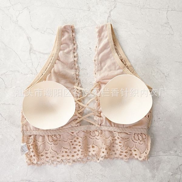 

m7r lace back women's wrapped in women's chest backing with bra pad anti underwear vestlace light vest underwear hollow bra, Red;black