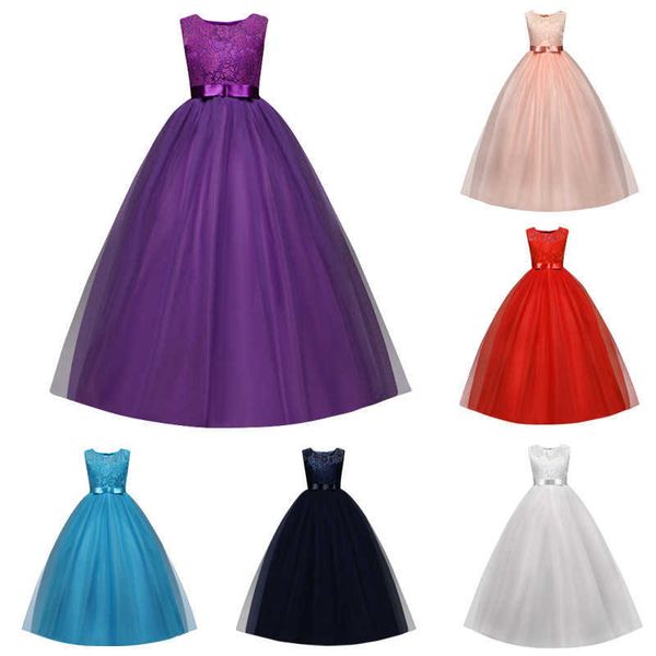 

summer new long children's dress lace edge children's embroidered princess dress, Red;yellow