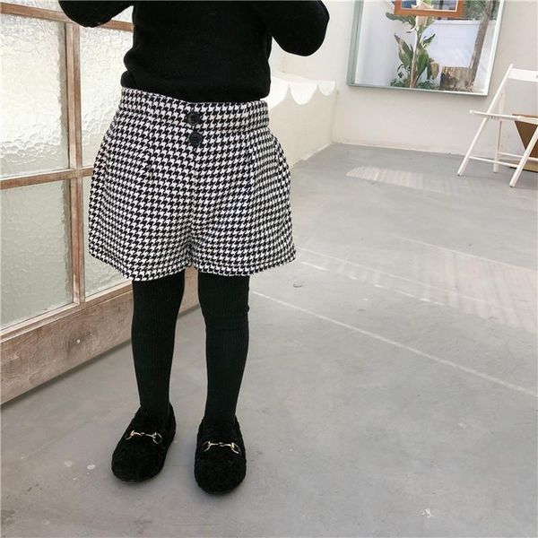 

kids clothes winter baby girl houndstooth shorts pants fashion elastic waist button 1-8y toddler girls cotton, Black
