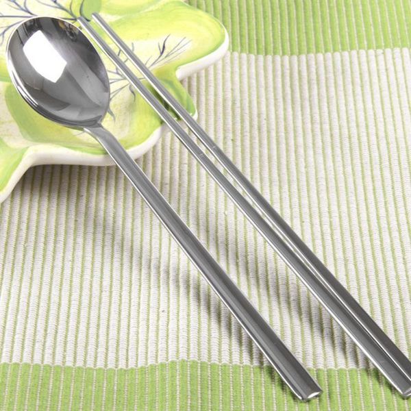 

dinnerware sets korean style stainless steel tableware set - 2 pairs chopsticks and pcs spoons, dishwasher-safe