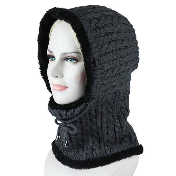 

hats, scarves & gloves sets siamese hat scarf set for women winter men beanie knitted velvet ski cap outdoor warm skullies, Blue;gray