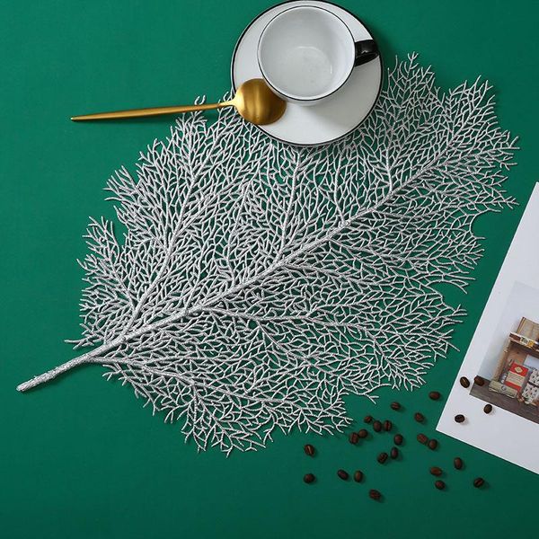 

mats & pads palm leaf table coral branch simulation plant placemat for dining eva cup coffee home kitchen christmas decor