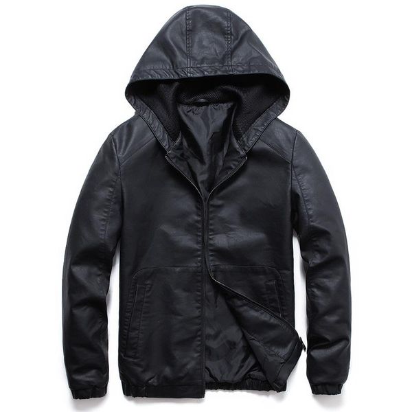 

men's fur & faux spring leather jacket men hooded black motorcycle biker coat autumn casual windbreaker pu male