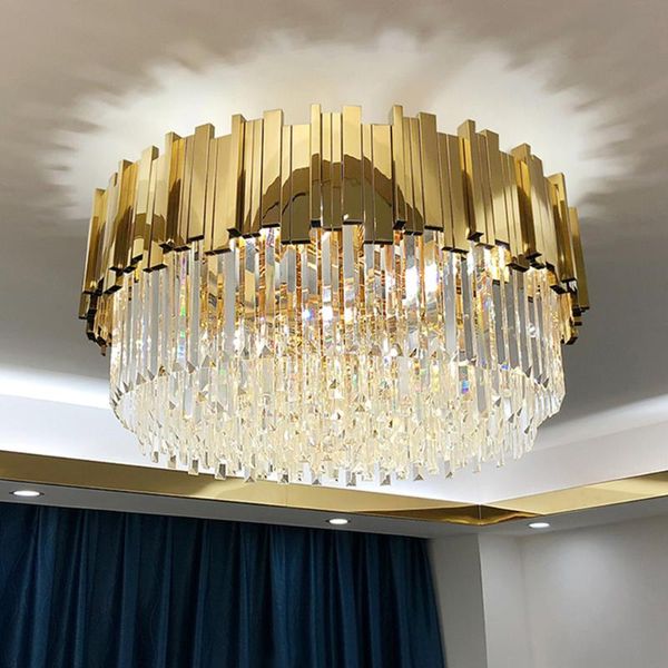 

modern led crystal chandelier luxury gold stainless steel lustres cristal lampshade for living room hanging ceiling fixtures chandeliers