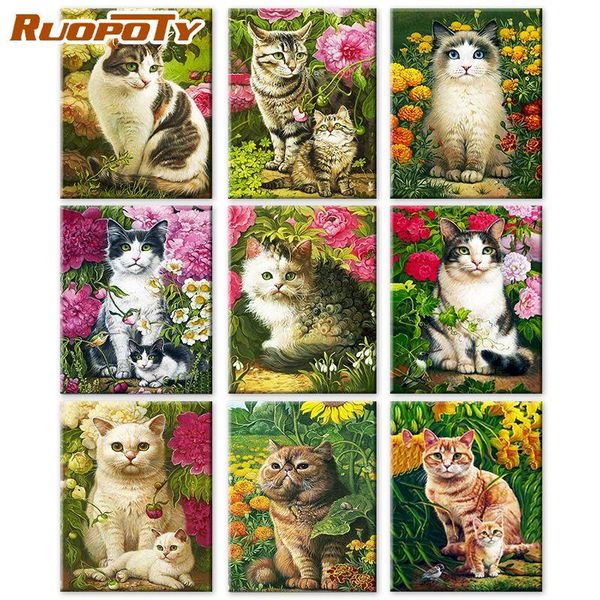 

paintings ruopoty coloring by numbers animals paint picture cat and flowers on canvas acrylic paints home decor