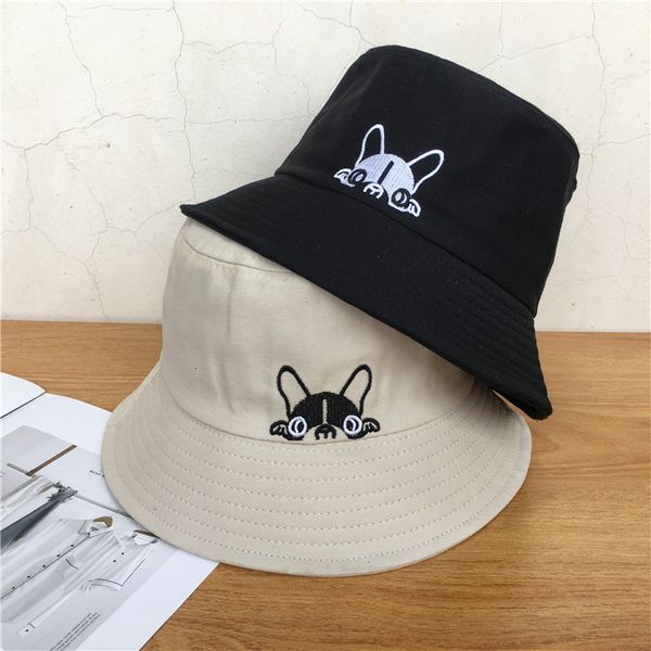 

summer new hat korean versatile embroidery dog fisherman's art flat basin women's sunshade, Blue;gray