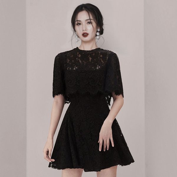 Alta Qualidade Verão Mulheres Brancas Laço Preto Cloak Tops + Correias Espaguetes Slim Bainha Vestido Dois Peça Pista 2 Peça Vestido 210514