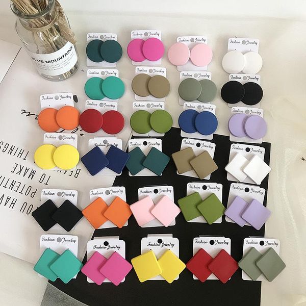 

stud color square earrings frosted spray paint geometric exaggerated candy ins korean pure acrylic ring, Golden;silver