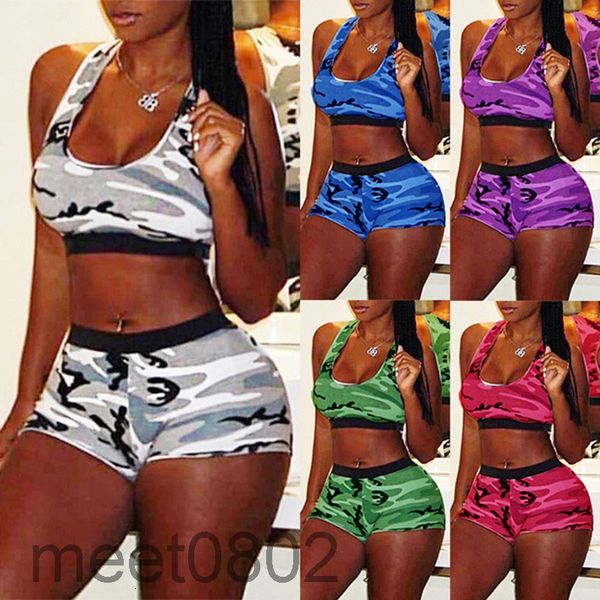 

women's two piece pants 5 colors selling 2021 summer fashion designer style u neck printing sports two-piece sets tight sling vest, White