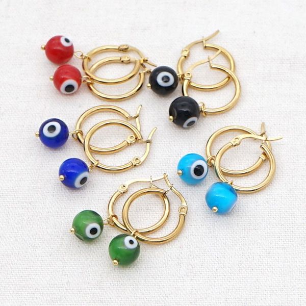 

10pairs/lot fashion handmade evil eye bead bohemian jewelry stainless steel hoops earrings for women hoop & huggie, Golden;silver