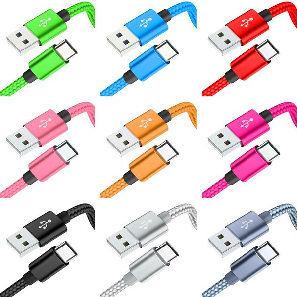 Lega di metallo 2A 1M 2M 3M Tipo c Cavi micro USB Cavo USB-C intrecciato in tessuto per Samsung S10 S8 S9 Note 20 Xiaomi Htc telefono Android