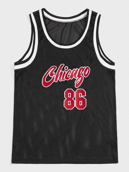 

men letter embroidery tank l2hx#, White;black