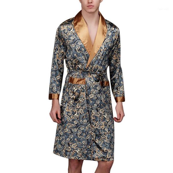

men's sleepwear men long silk robe with faux print simulation print pajamas lingerie robe bathrobe dressing gown bathrobe bath1 eopm, Black;brown