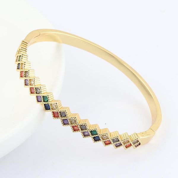 

bangle classic closed zircon bracelet summer product rainbow geometric style color square party banquet gift jewelry for women, Black