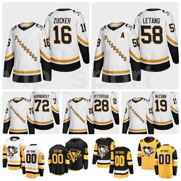 

reverse retro pittsburgh penguins ice hockey 58 kris letang jersey stitched 19 jared mccann 6 john marino 13 brandon tanev 16 jason zucker, Black