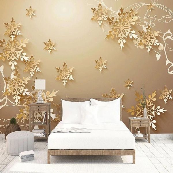 

custom self adhesive wallpaper 3d stereo paper cut golden snowflake mural modern simple living room bedroom background painting wallpapers