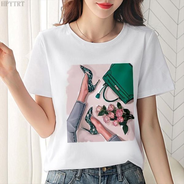 

korean plus size casual women white fashion harajuku beautiful legs flowers printed o neck tee