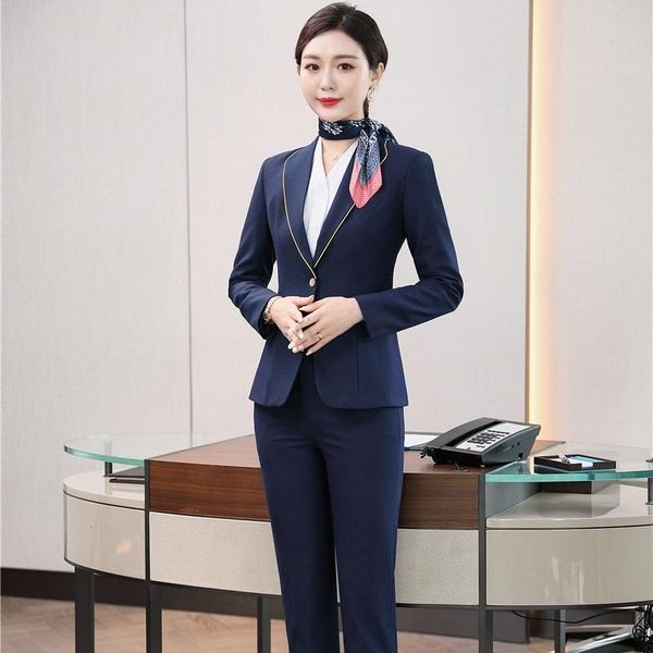 

women's two piece pants ladies office work wear blazers sets formal uniform designs pantsuits with and jackets coat female professional, White
