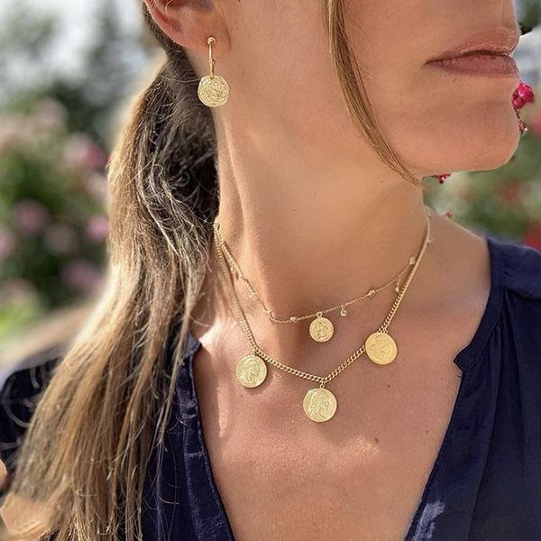 

pendant necklaces bohemian gold coin for women multilayer geometric punk necklace design wedding jewelry girlfriend gifts, Silver