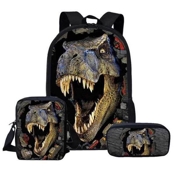 Cool 3D dinossauro mochila mochila conjunto para adolescente meninos meninas estudante bolsas bagpes de bagpack crianças bolsas de bebê schoolbag mochila x0529