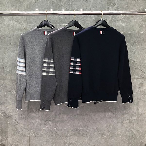 

men's sweaters fashion tb thom brand men slim fit o-neck pullovers clothing striped puppy pattern wool cotton winter casual coat 4gov, White;black