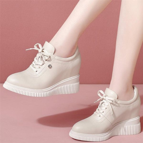 

wedges fashion sneakers women lace up genuine leather high heel pumps shoes female round toe platform oxfords casual dress, Black