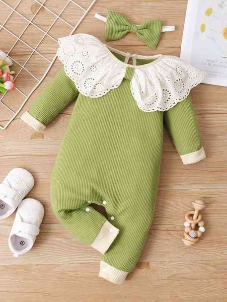 

baby eyelet embroidery statement collar waffle knit jumpsuit with headband she, Blue