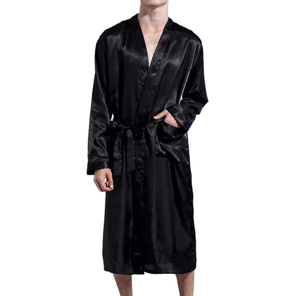 

women's sleepwear men's satin robe kimono gown silky bathrobe male nightwear loose lingerie casual home wear autumn, Black;red