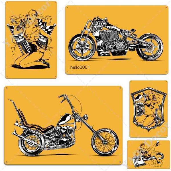 

hand painted motorcycle vintage metal tin signs pub garage club decoration man cave wall posters motor decorative plaquea