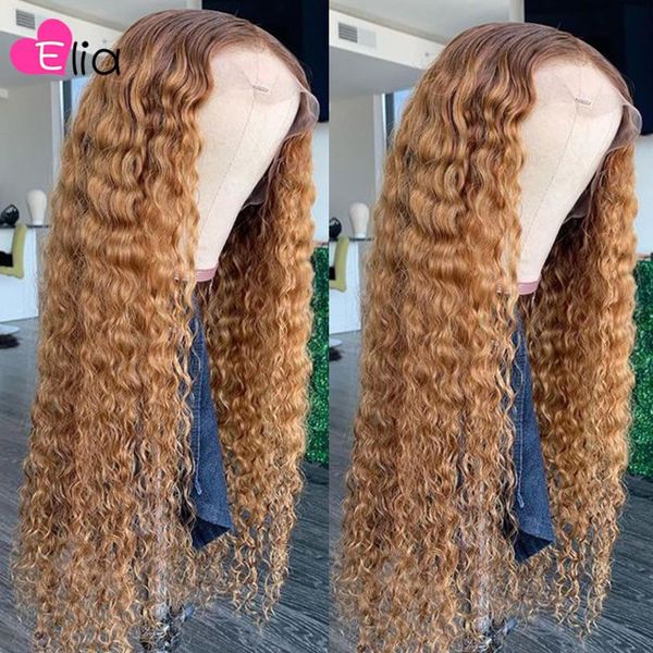 

lace wigs elia t4 27 red 99j blonde colored frontal wig kinky curly human hair peruvian for black women pre plucked, Black;brown