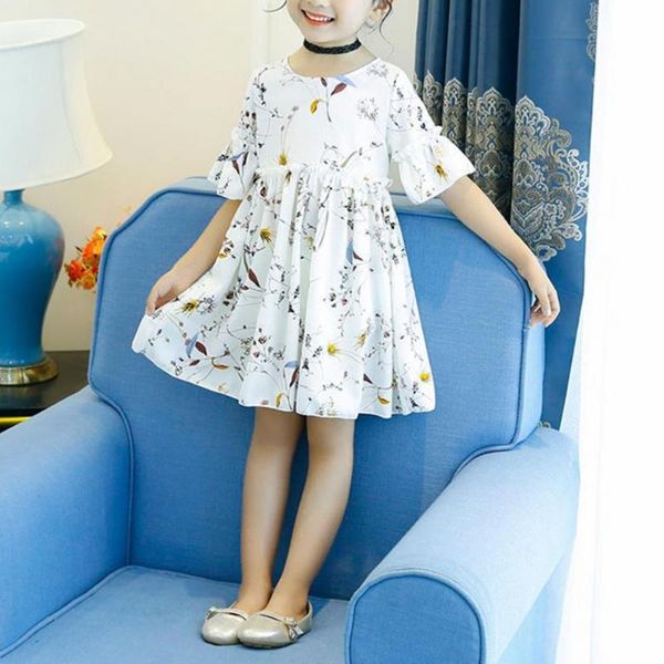 

girl's dresses girl dress flounce hemline back zipper sweat-absorbing floral print summer for girls, Red;yellow