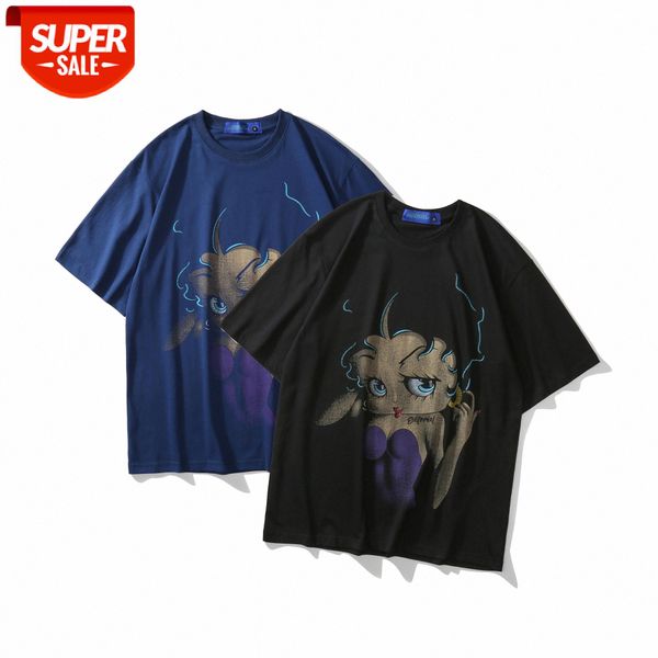 

lawfoo men's hip-hop character print loose short-sleeved t-shirt #b932, White;black