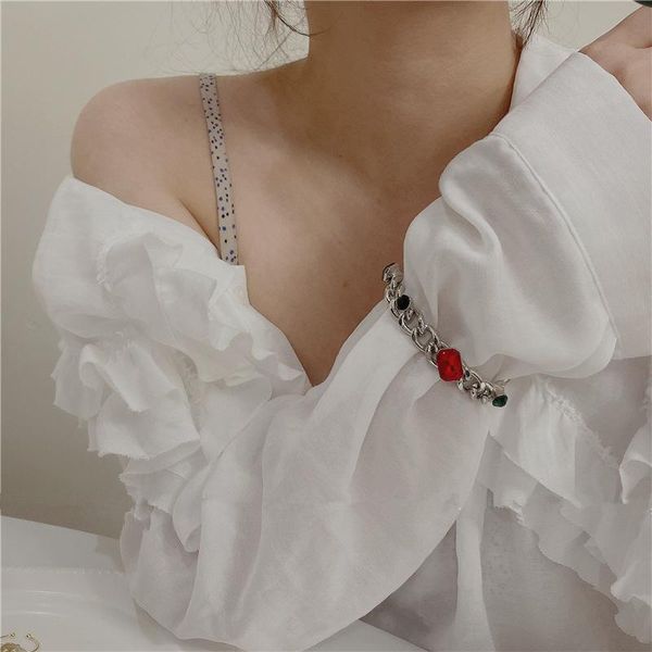 

link, chain aomu 2021 korean retro geometric round hollow chian red black color crystal metal bracelet for women girl party jewelry gifts