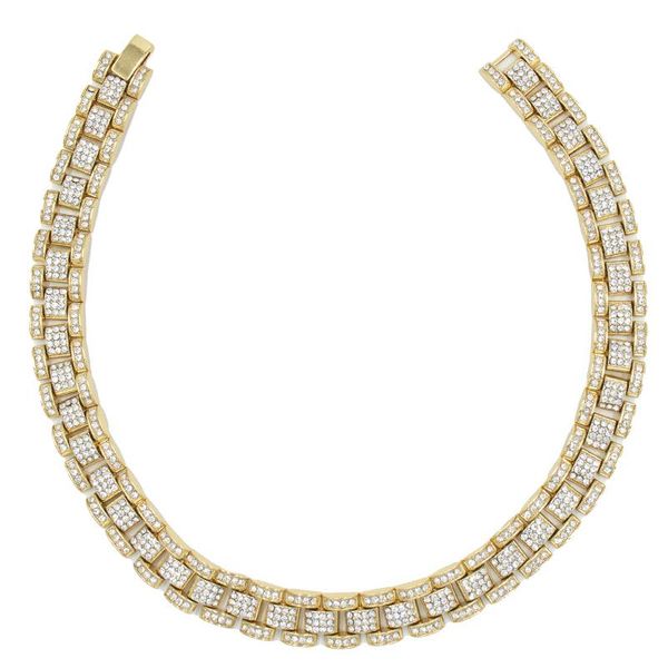 

men's hip hop jewelry cuban chain necklace diamond bamboo all rhinestones european and american gold chains, Silver
