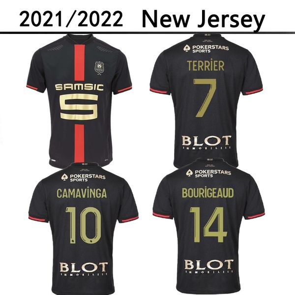 

stade rennais soccer jerseys rennes 120th anniversary maillot de foot 2020 2021 camavinga bourigeaud niang doku hunou men football shirt, Black;yellow