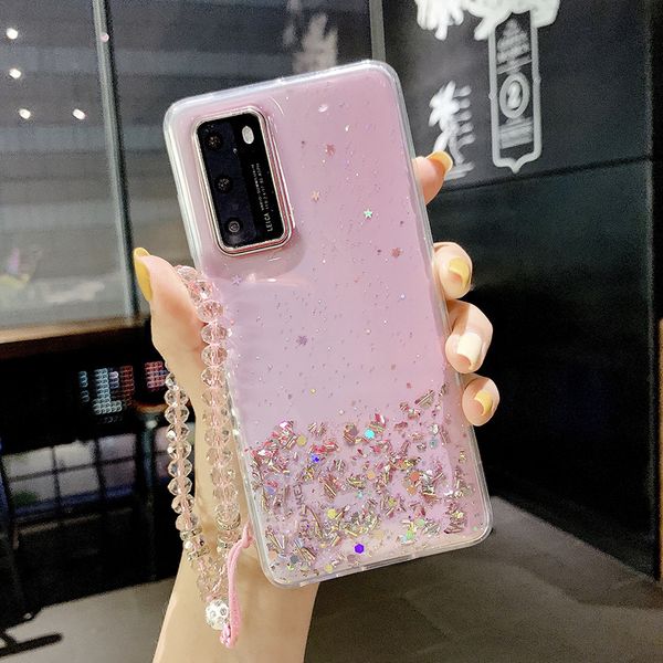 

samsung s20 mobile phone case star sky flash powder silver foil a71 a51 a01 note10 lanyard protection