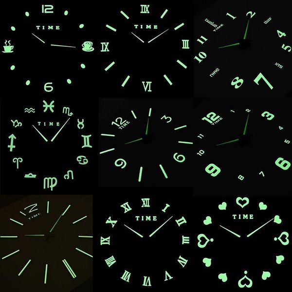 

luminous wall clock modern 3d diy home decoration mirror sticker fashion trendy art 27inch clocks