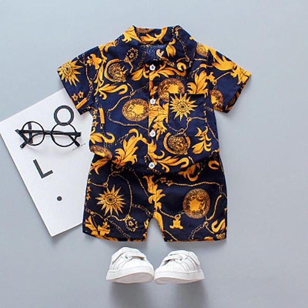 

baby boys 2pcs clothing set floral sport suit beach holiday party shirt+short pants kids tracksuit children summer gentelman sets, White