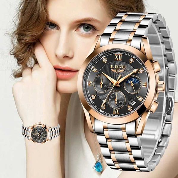

lige fashion watch women watches ladies creative steel bracelet female waterproof clocks relogio feminino 210616, Slivery;brown