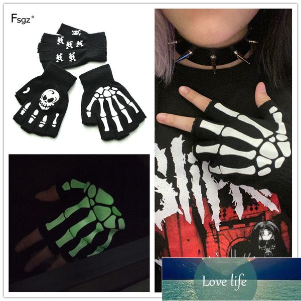 

warm knitting fingerless gloves for half finger glove human skeleton head gripper print cycling non-slip wrist gloves factory price expert d, Blue;gray