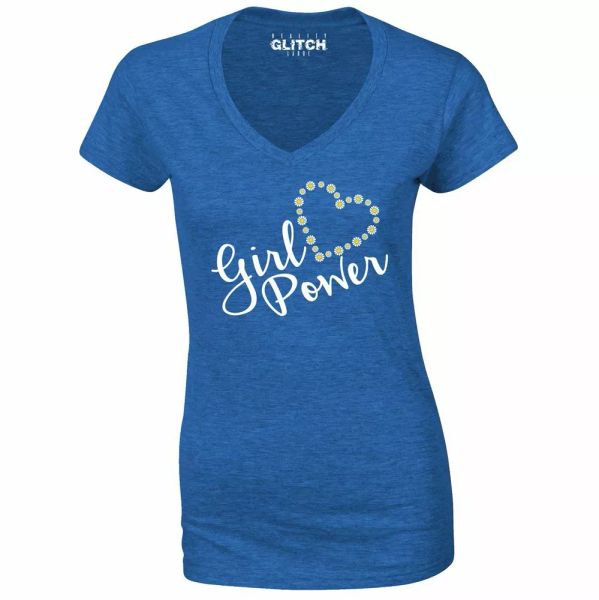 

women's daisy heart girl power v-neck t-shirt proud fashion feminist, White;black