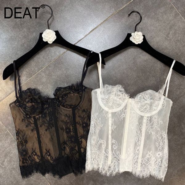 

summer design sleeveless lace transparent slim camisole women tank hr474 210525, White