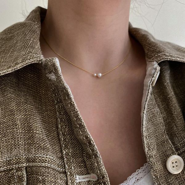 

chains mini pearl beads pendant gold chain necklaces for women korean simple long clavicle necklace girls fashion jewelry gift, Silver