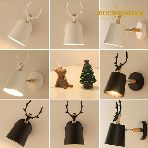 

wall lamps nordic lamp colorful cartoon deer antlers bedroom livingroom bedside stair children room e27 modern light