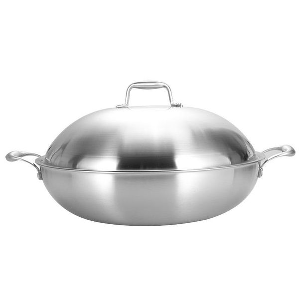 

stainless steel double ear wok non-stick pan without oily fume cooking induction cooker gas universal thickening 40cm pans